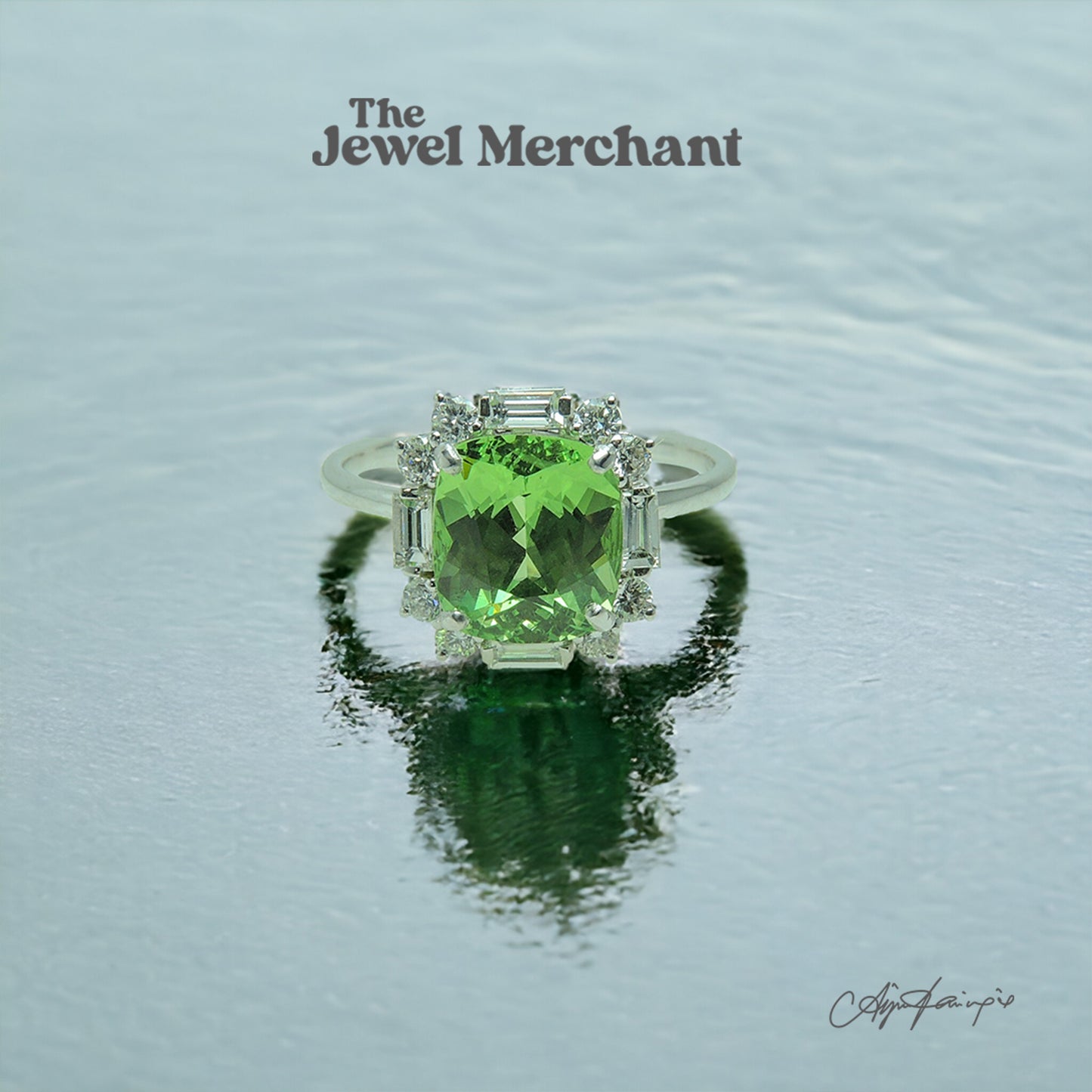 Tsavorite Ring Set with Natural Diamonds in 18K White Gold