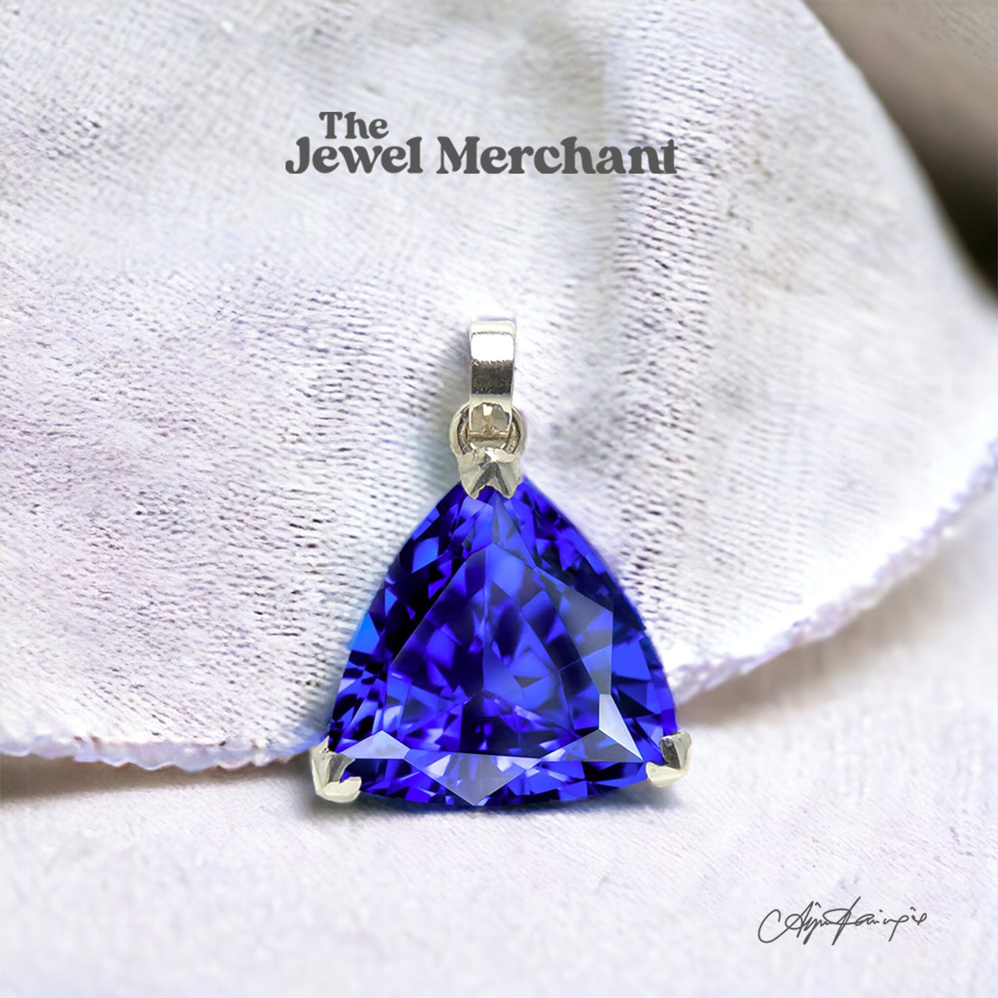 Tanzanite Pendant set with Natural Diamonds in 18K White Gold