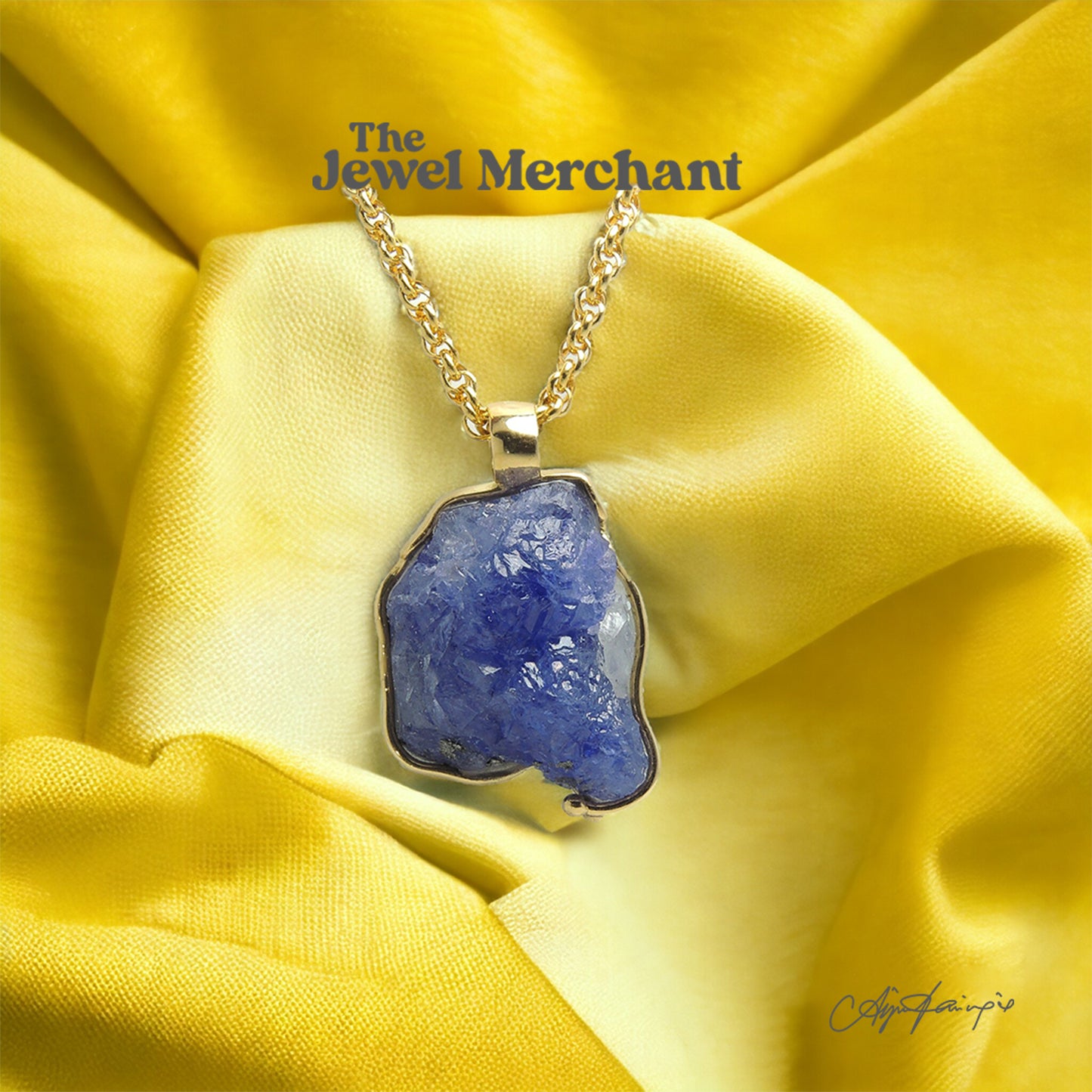 Natural Tanzanite Crystal Pendant set in 18K Yellow Gold