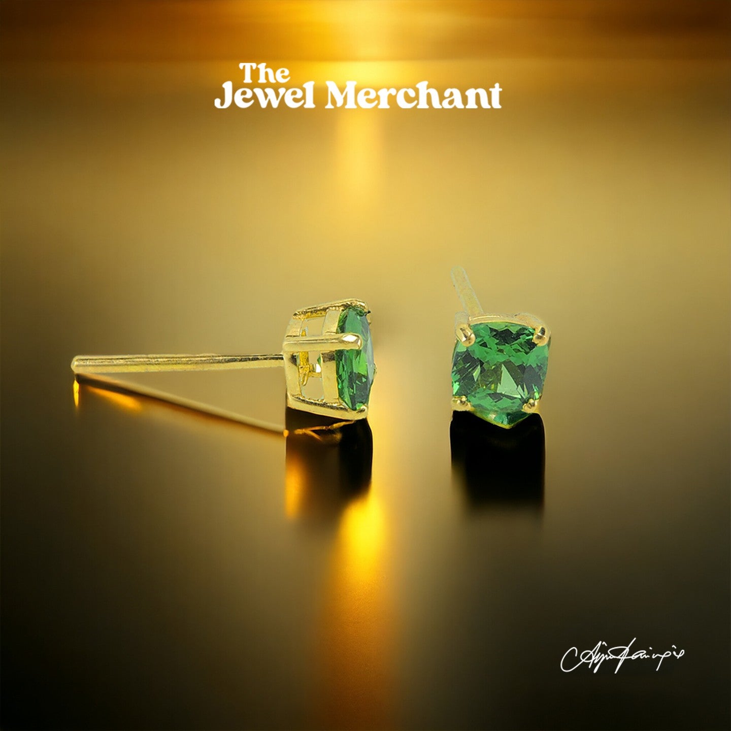 Tsavorite Earring Studs set in 18K Yellow Gold