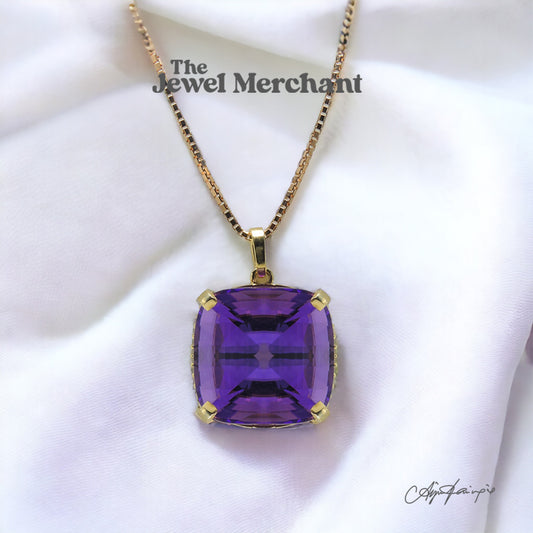 Amethyst Pendant set with Natural Diamonds in 18K Yellow Gold
