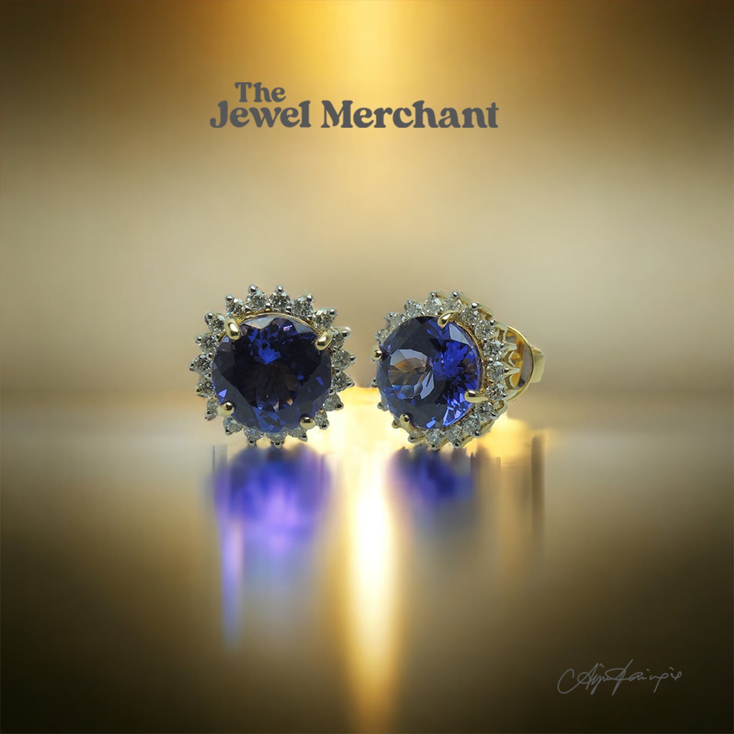 Tanzanite Earrings set with Natural Diamonds in 18K Yellow Gold